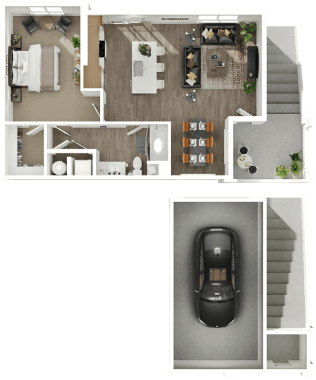 Floor plan for 1 bed, 1 bath, 822 sqft